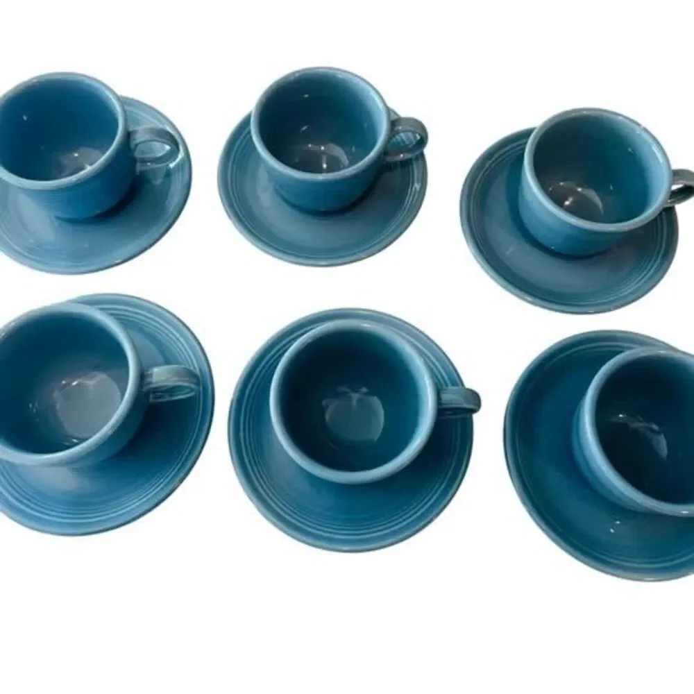 Vintage Homer Laughlin Fiesta Ware Periwinkle Teacups & Saucers Set of 6